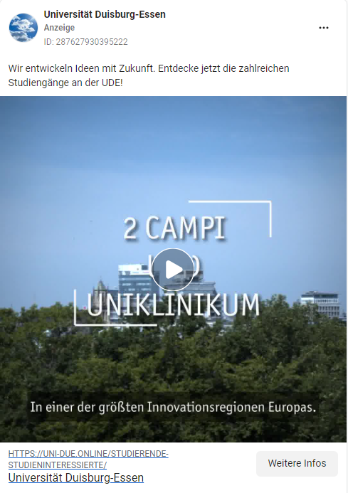 Werbeanzeige der Universität Duisburg-Essen