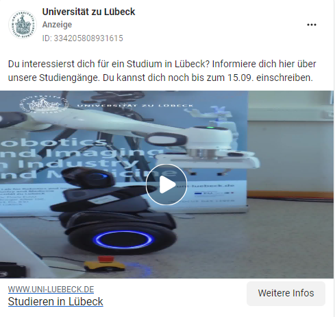 Werbeanzeige der Universität zu Lübeck