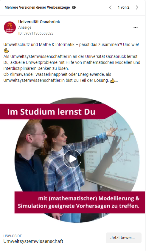 Werbeanzeige der Universität Osnabrück